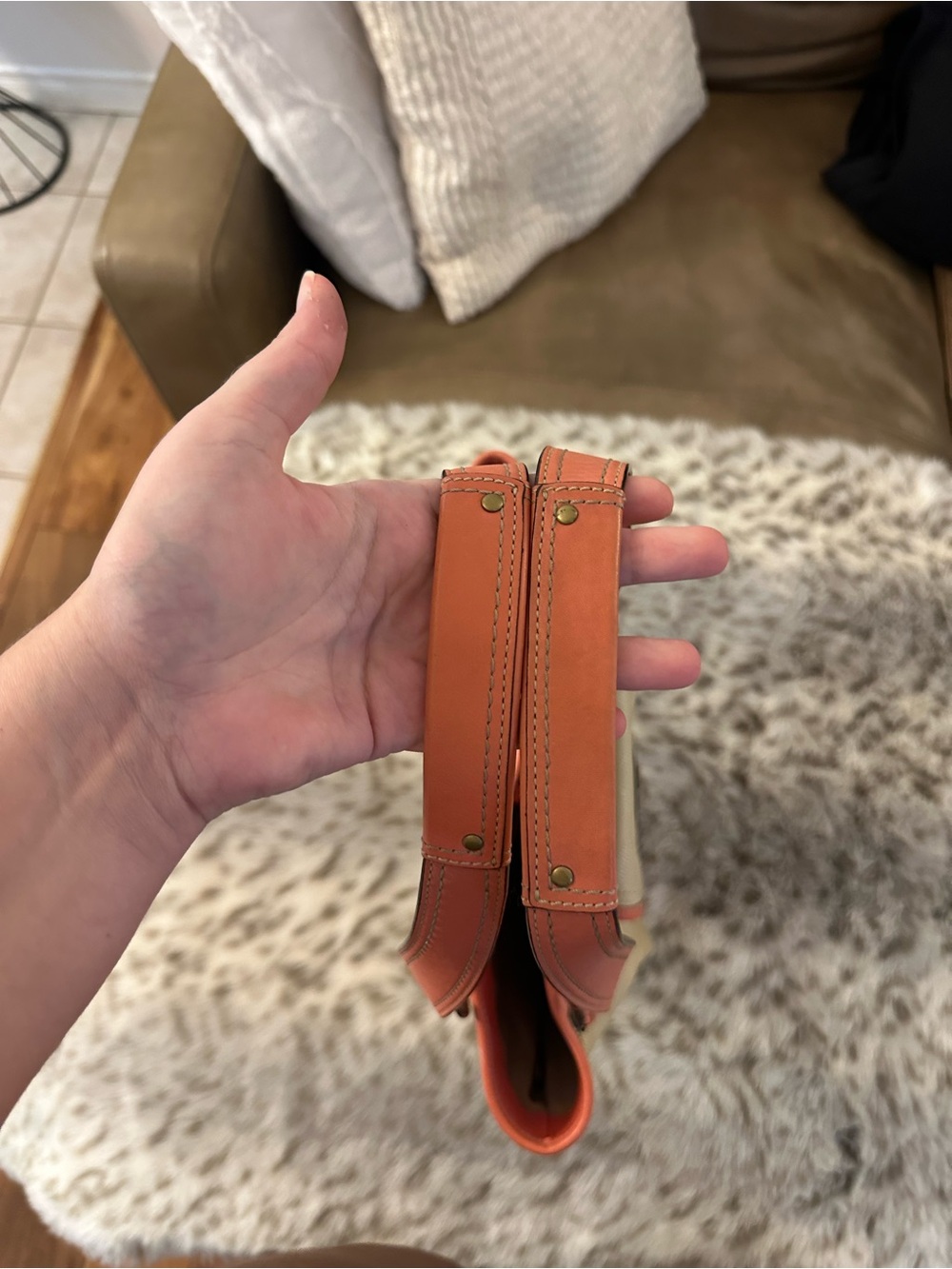 Coach GIGI LEGACY TOTE - Beige and Coral Leather-Trim - Picture 6 of 7